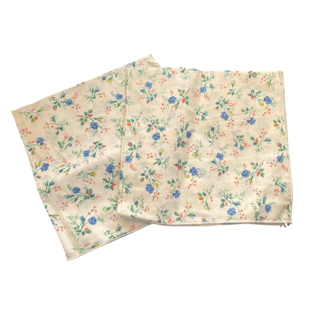 VTG Blue Floral Napkins (2) Blue White Orange STAINS Upcycle Crafting